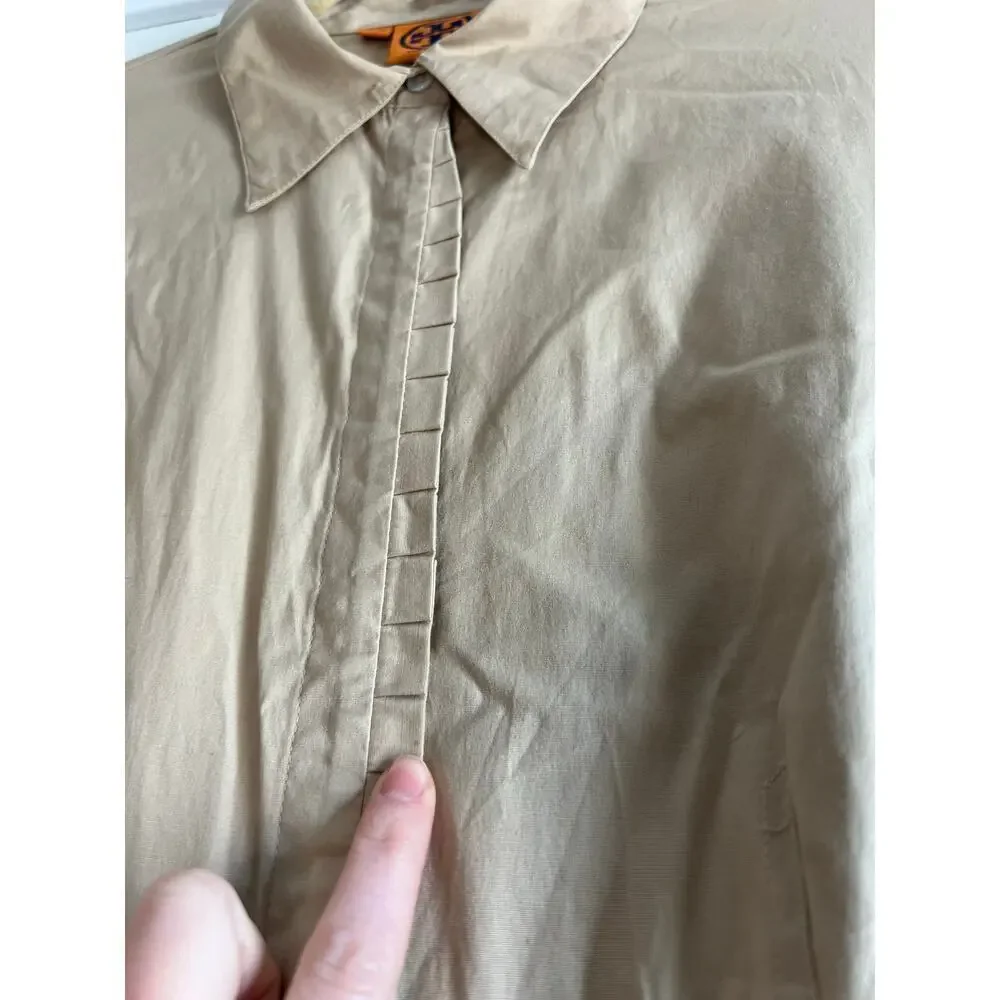 Tory Burch Khaki Tan Short Sleeve Button Down Dress Sz 6